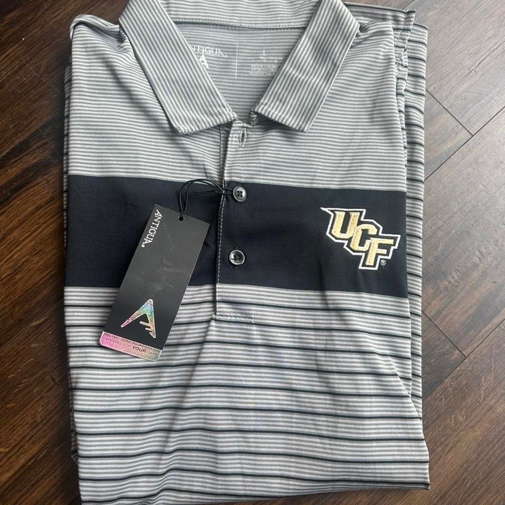 Antigua UCF Knights gray & white striped polo shirt in size L